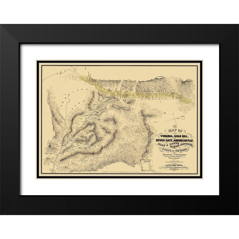 Gold Silver Mining Districts Nevada Black Modern Wood Framed Art Print with Double Matting by Higginson