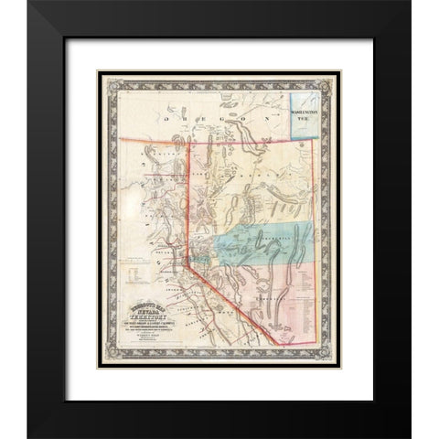 Nevada - Rand McNally 1897 Black Modern Wood Framed Art Print with Double Matting by Rand McNally