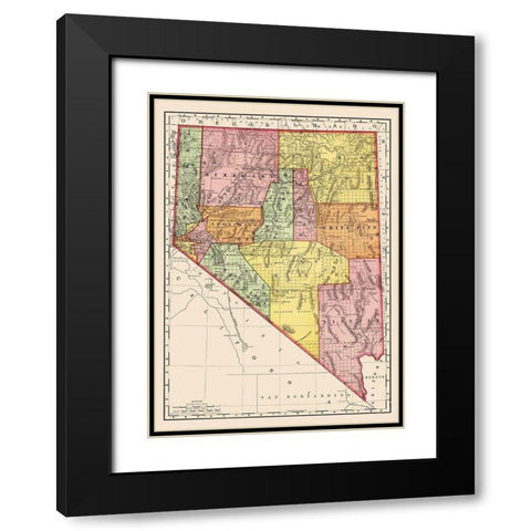 Nevada - Rand McNally 1893 Black Modern Wood Framed Art Print with Double Matting by Rand McNally