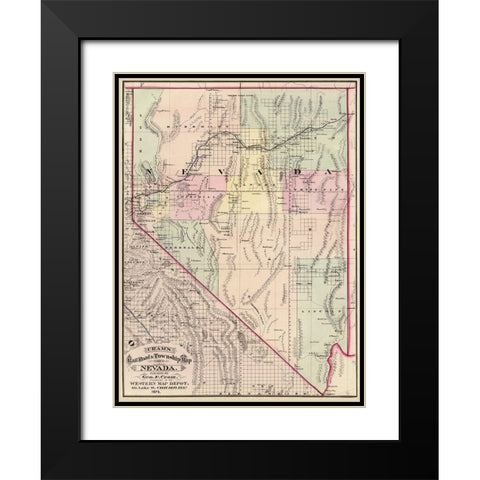 Nevada Railroads and Townships - Cram 1875 Black Modern Wood Framed Art Print with Double Matting by Cram