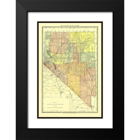 Nevada - Rand McNally 1893 Black Modern Wood Framed Art Print with Double Matting by Rand McNally