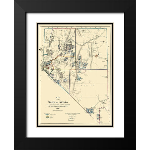 Mining Nevada - General Land Office 1866 Black Modern Wood Framed Art Print with Double Matting by General Land Office