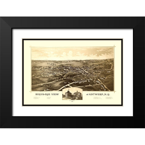 Antwerp New York - Burleigh 1888  Black Modern Wood Framed Art Print with Double Matting by Burleigh