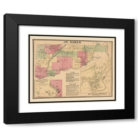 Au Sable New York - Beers 1869 Black Modern Wood Framed Art Print with Double Matting by Beers