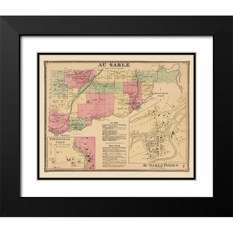Au Sable New York - Beers 1869 Black Modern Wood Framed Art Print with Double Matting by Beers