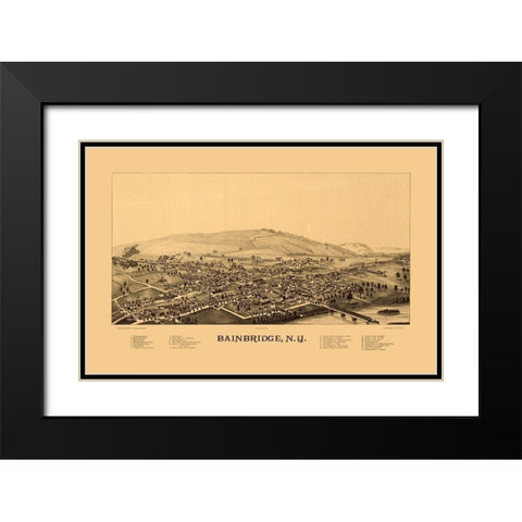 Bainbridge New York - Burleigh 1889  Black Modern Wood Framed Art Print with Double Matting by Burleigh