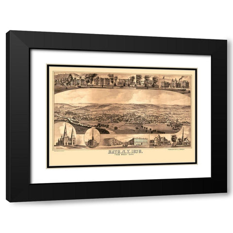 Bath New York - Corbin 1878  Black Modern Wood Framed Art Print with Double Matting by Corbin
