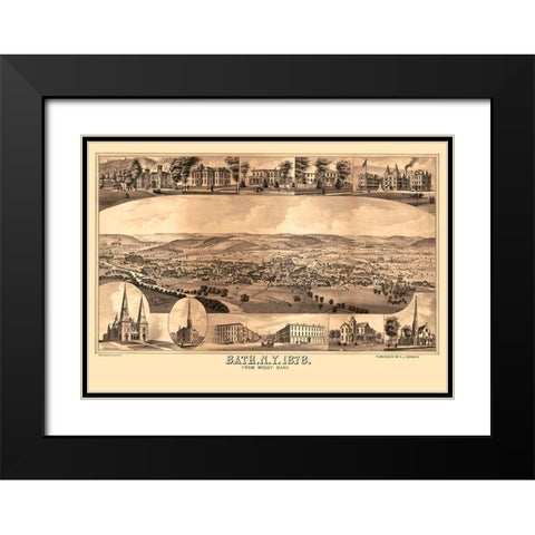 Bath New York - Corbin 1878  Black Modern Wood Framed Art Print with Double Matting by Corbin