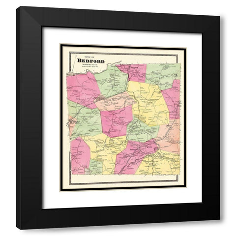 Bedford New York Landowner - Beers 1868 Black Modern Wood Framed Art Print with Double Matting by Beers
