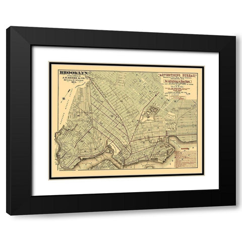 Brooklyn City Railroad Co - Beers 1874 Black Modern Wood Framed Art Print with Double Matting by Beers