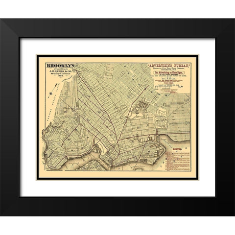 Brooklyn City Railroad Co - Beers 1874 Black Modern Wood Framed Art Print with Double Matting by Beers