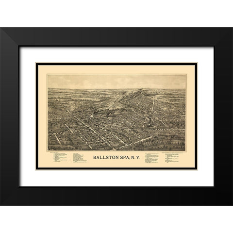 Ballston Spa New York - Fausel 1890  Black Modern Wood Framed Art Print with Double Matting by Fausel
