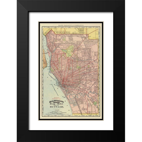 Buffalo New York - Rand McNally 1892 Black Modern Wood Framed Art Print with Double Matting by Rand McNally