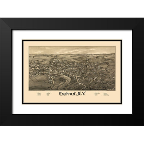 Canton New York - Burleigh 1885  Black Modern Wood Framed Art Print with Double Matting by Burleigh
