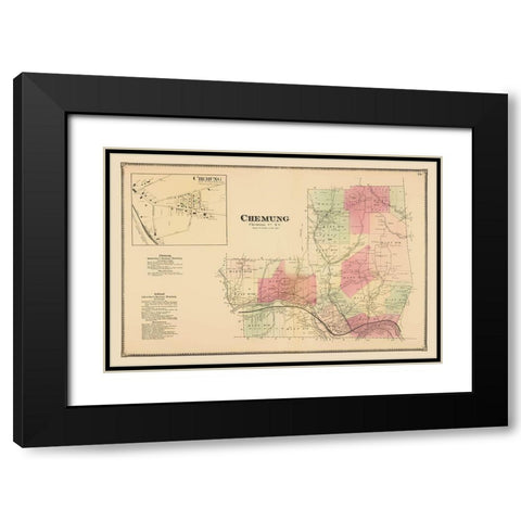 Chemung New York Landowner - Beers 1869 Black Modern Wood Framed Art Print with Double Matting by Beers