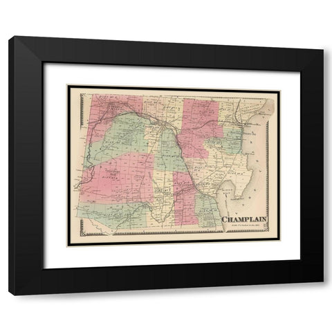 Champlain New York Landowner - Beers 1869 Black Modern Wood Framed Art Print with Double Matting by Beers