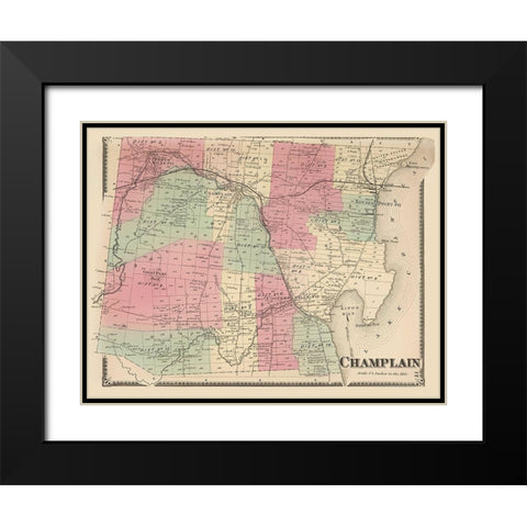 Champlain New York Landowner - Beers 1869 Black Modern Wood Framed Art Print with Double Matting by Beers