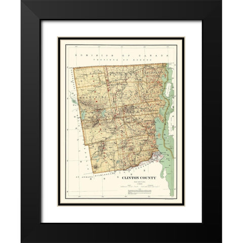 Clinton New York Landowner - Bien 1895 Black Modern Wood Framed Art Print with Double Matting by Bien