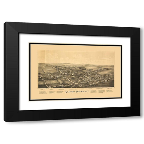 Clifton Springs New York - Burleigh 1892  Black Modern Wood Framed Art Print with Double Matting by Burleigh
