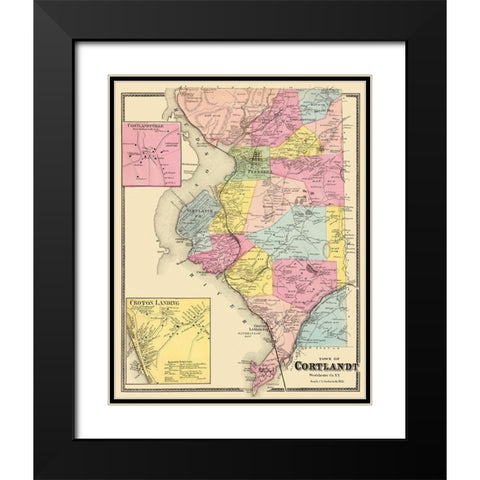 Cortlandt New York Landowner - Beers 1868 Black Modern Wood Framed Art Print with Double Matting by Beers