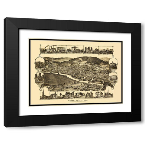 Corning New York - Corbin 1882 Black Modern Wood Framed Art Print with Double Matting by Corbin