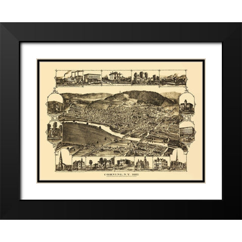 Corning New York - Corbin 1882 Black Modern Wood Framed Art Print with Double Matting by Corbin