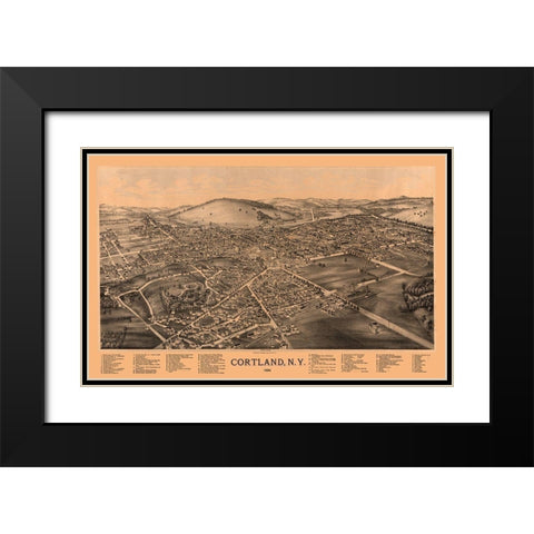 Cortland New York - Burleigh 1894  Black Modern Wood Framed Art Print with Double Matting by Burleigh