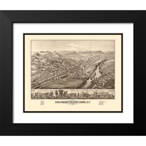 Canajoharie Palatine Bridge New York -1881 Black Modern Wood Framed Art Print with Double Matting by Unknown