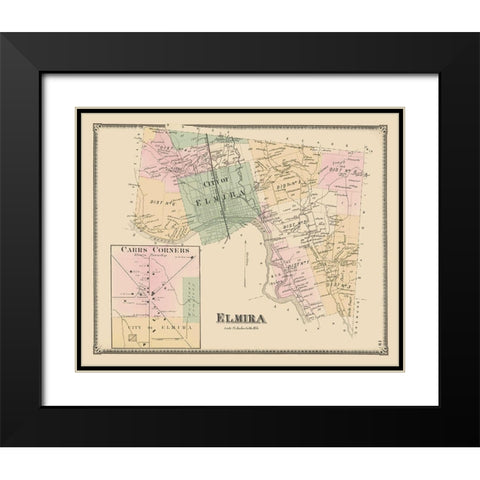 Elmira, Carrs Corner New York Landowner Black Modern Wood Framed Art Print with Double Matting by Beers