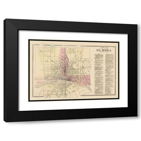 Elmira New York - Beers 1869 Black Modern Wood Framed Art Print with Double Matting by Beers