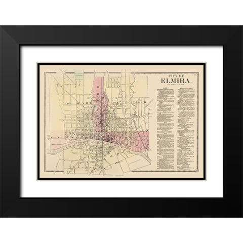 Elmira New York - Beers 1869 Black Modern Wood Framed Art Print with Double Matting by Beers