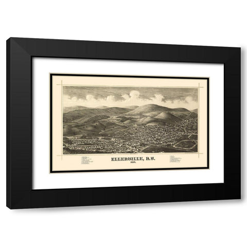 Ellenville New York - Burleigh 1887  Black Modern Wood Framed Art Print with Double Matting by Burleigh