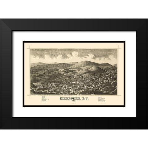 Ellenville New York - Burleigh 1887  Black Modern Wood Framed Art Print with Double Matting by Burleigh