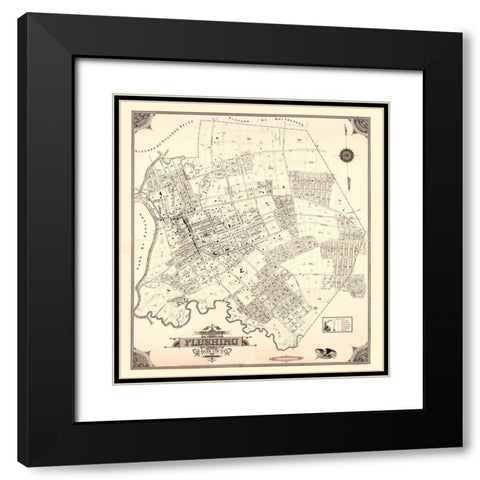 Flushing New York - Roullier 1894  Black Modern Wood Framed Art Print with Double Matting by Roullier