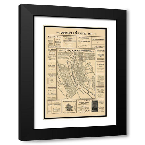 Fulton New York - Worden 1903  Black Modern Wood Framed Art Print with Double Matting by Worden