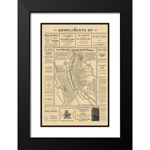 Fulton New York - Worden 1903  Black Modern Wood Framed Art Print with Double Matting by Worden