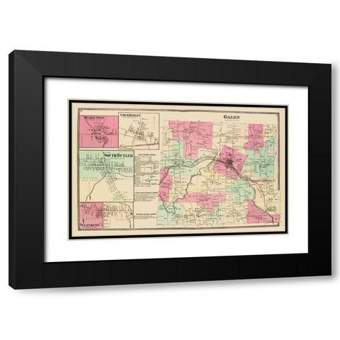 Galen New York Landowner - Beers 1874 Black Modern Wood Framed Art Print with Double Matting by Beers