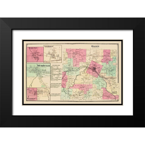 Galen New York Landowner - Beers 1874 Black Modern Wood Framed Art Print with Double Matting by Beers