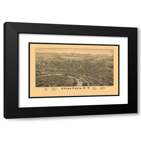 Glens Falls New York - Burleigh 1884  Black Modern Wood Framed Art Print with Double Matting by Burleigh