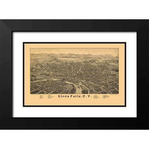 Glens Falls New York - Burleigh 1884  Black Modern Wood Framed Art Print with Double Matting by Burleigh