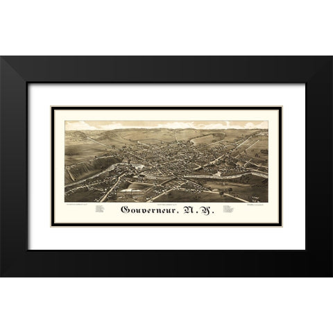 Gouverneur New York - Burleigh 1885  Black Modern Wood Framed Art Print with Double Matting by Burleigh