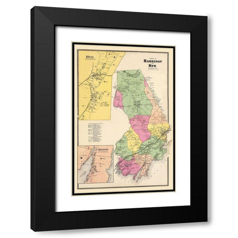 Harrison, Rye New York Landowner - Beers 1868 Black Modern Wood Framed Art Print with Double Matting by Beers