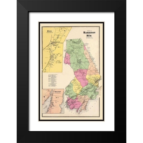 Harrison, Rye New York Landowner - Beers 1868 Black Modern Wood Framed Art Print with Double Matting by Beers