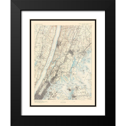 Harlem New York New Jersey Sheet - USGS 1891 Black Modern Wood Framed Art Print with Double Matting by USGS