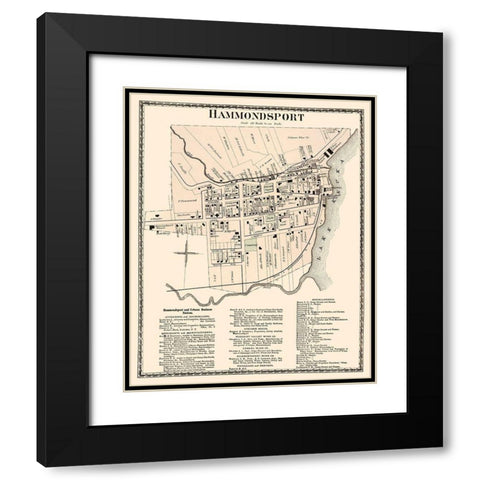 Hammondsport New York Landowner - Beers 1873 Black Modern Wood Framed Art Print with Double Matting by Beers