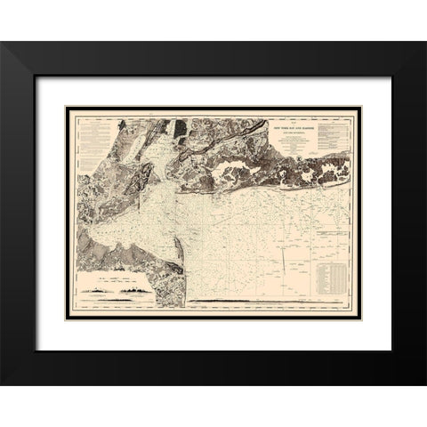 New York Bay and Harbor - USCS 1845 Black Modern Wood Framed Art Print with Double Matting by USCS