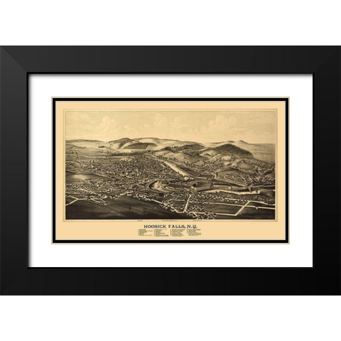 Hoosick Falls New York - Burleigh 1889  Black Modern Wood Framed Art Print with Double Matting by Burleigh