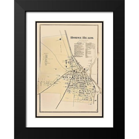 Horse Heads New York Landowner - Beers 1869 Black Modern Wood Framed Art Print with Double Matting by Beers