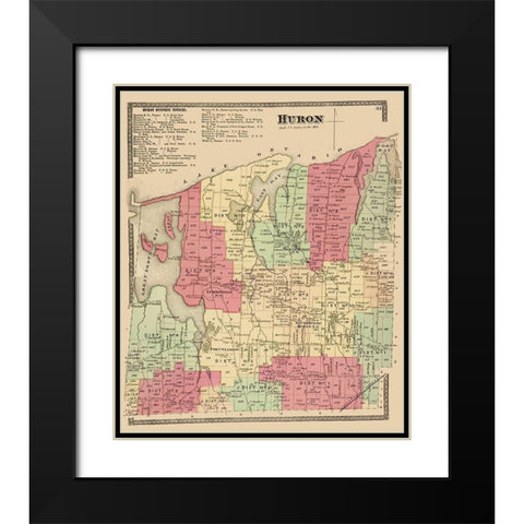 Huron New York Landowner - Beers 1874 Black Modern Wood Framed Art Print with Double Matting by Beers