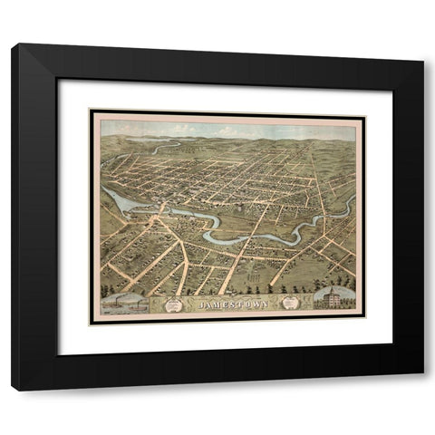 Jamestown New York -1871 Black Modern Wood Framed Art Print with Double Matting by Unknown